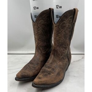 Rockin Country Boots Mens Distressed Brown Faux Leather Western Cowboy 10.5